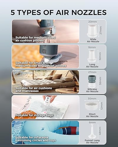 Miniatura 6 de Bomba de aire portátil para inflables, mini bomba de aire pequeña de 4.5 KPa con batería de 1600 mAh y luz de campamento, bomba eléctrica recargable
