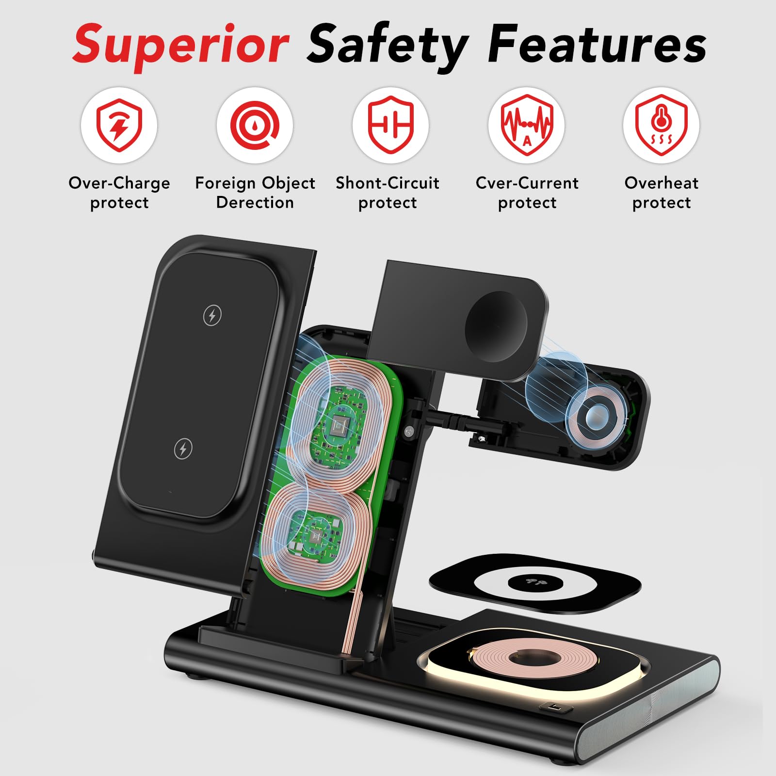 3 in 1 Ladestation für Samsung[Faltbar & Nachtlicht], Induktive Ladestation für Samsung S26/S25/S24/S23/ZFlip/Fold, Wireless Charger für Samsung Galaxy Watch Ultra/8/7/6/5/4/Galaxy Buds