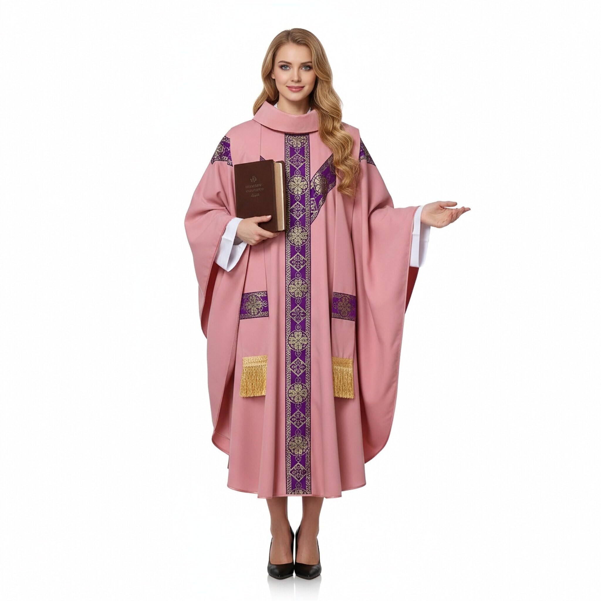 Chaquetas de iglesia elegantes para sacerdotes católicos, casulla misa, bata de cuello redondo con estola de pastor