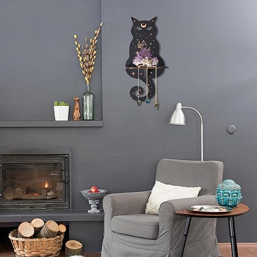 Miniatura 2 de Estante de cristal negro, estante de exhibición de cristal negro, soporte de péndulo de cristal, estante de exhibición, bruja, murciélago, polilla,