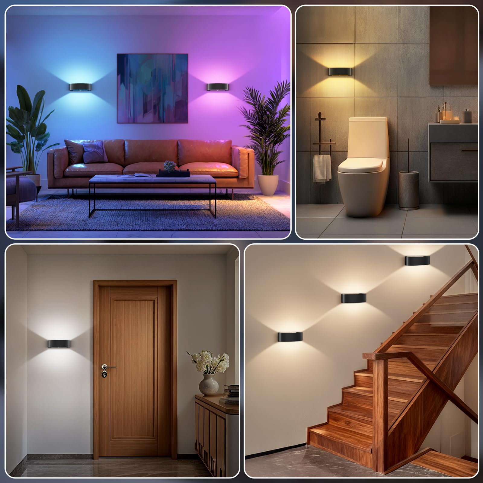SNADER Akku Wandleuchte Innen/Aussen mit Bewegungsmelder & Fernbedienung 3 Farbtemperatur Wandlicht und 15 Farboptionen, Kabellose Wandlampe Innen Batterie mit Schalter, Aufladbare Wandlampe Dimmbar