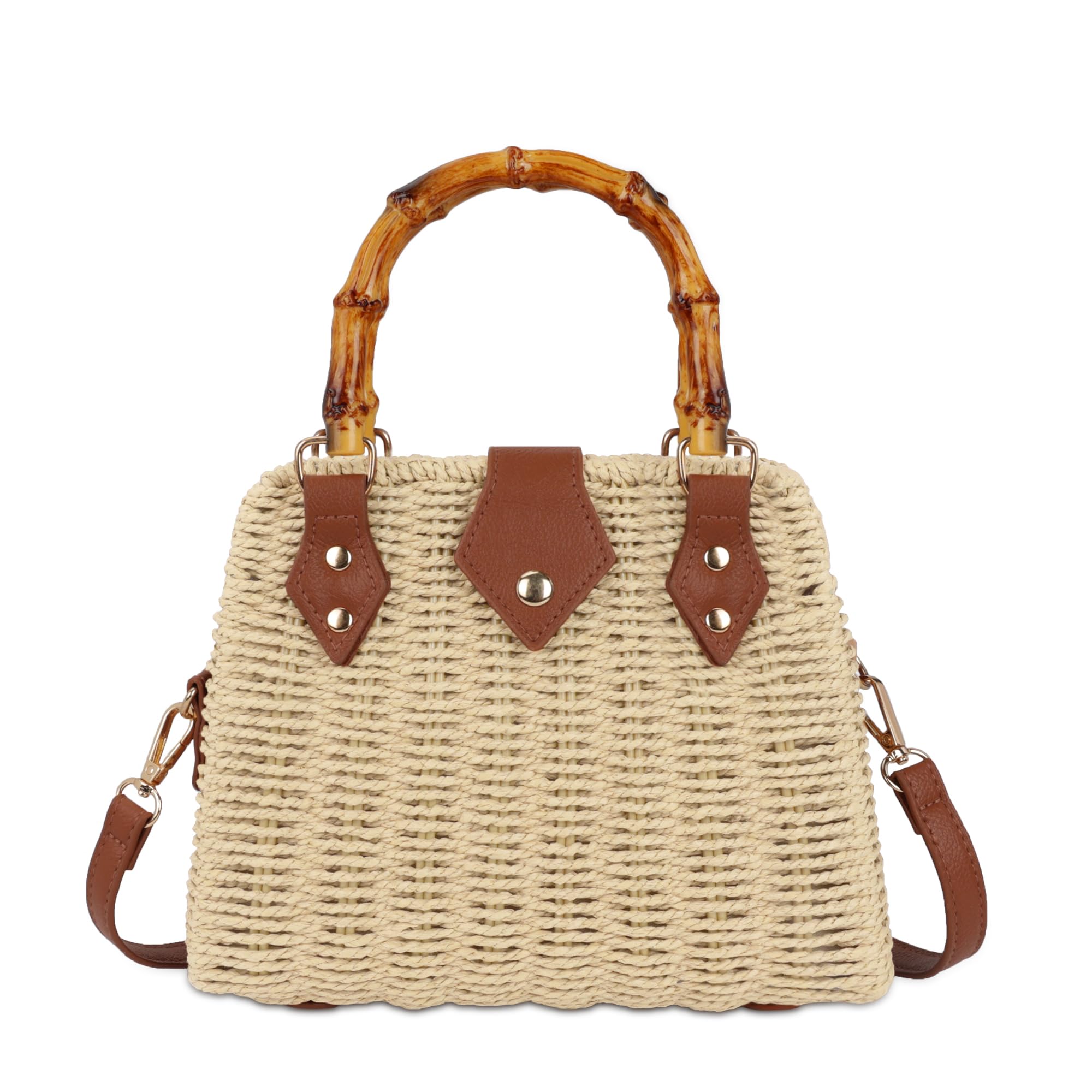 Bolso de playa de paja para mujer, bolso cruzado hecho a mano, bolso de hombro tejido con asa superior para el verano