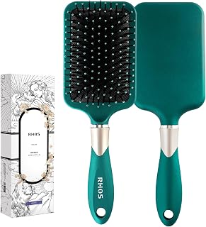 RHOS Hair Brush for Women and Men - Detangler Hair Brush with Nylon Bristles for Thick, Curly, Thin, Long, Wet & Dry Hair - Cushion Square Hair Brush for Detangling and Smoothing - 1 Pack - Green