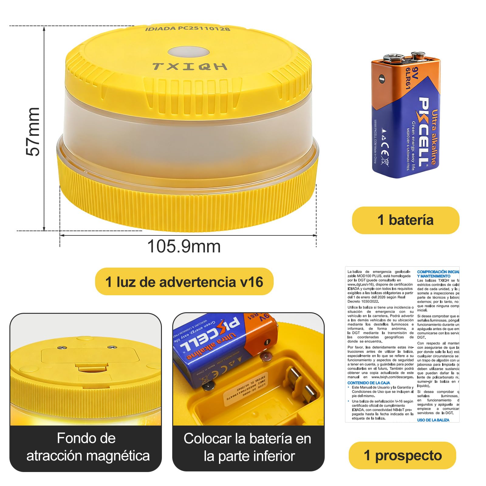 Baliza V16 Homologada DGT 3.0, Luces Emergencia Coche DGT, Ndice de Protección IP54, NB-IOT con Funcionalidad de Geolocalización, Base Imantada (2 PCS)