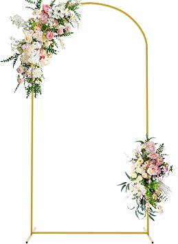 Wokceer 2.2M Wedding Arch Backdrop Stand Gold Metal Balloon Arch Stand for Wedding Ceremony Birthday Party Bridal Baby Shower Garden Floral Arch Decoration