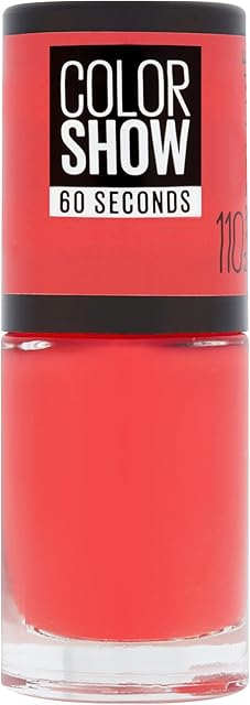 Maybelline New York Make-Up Color Show, u;tra błyszczący lakier do paznokci Urban Coral, w kolorze jasnoczerwonym (1 x 7 ml)