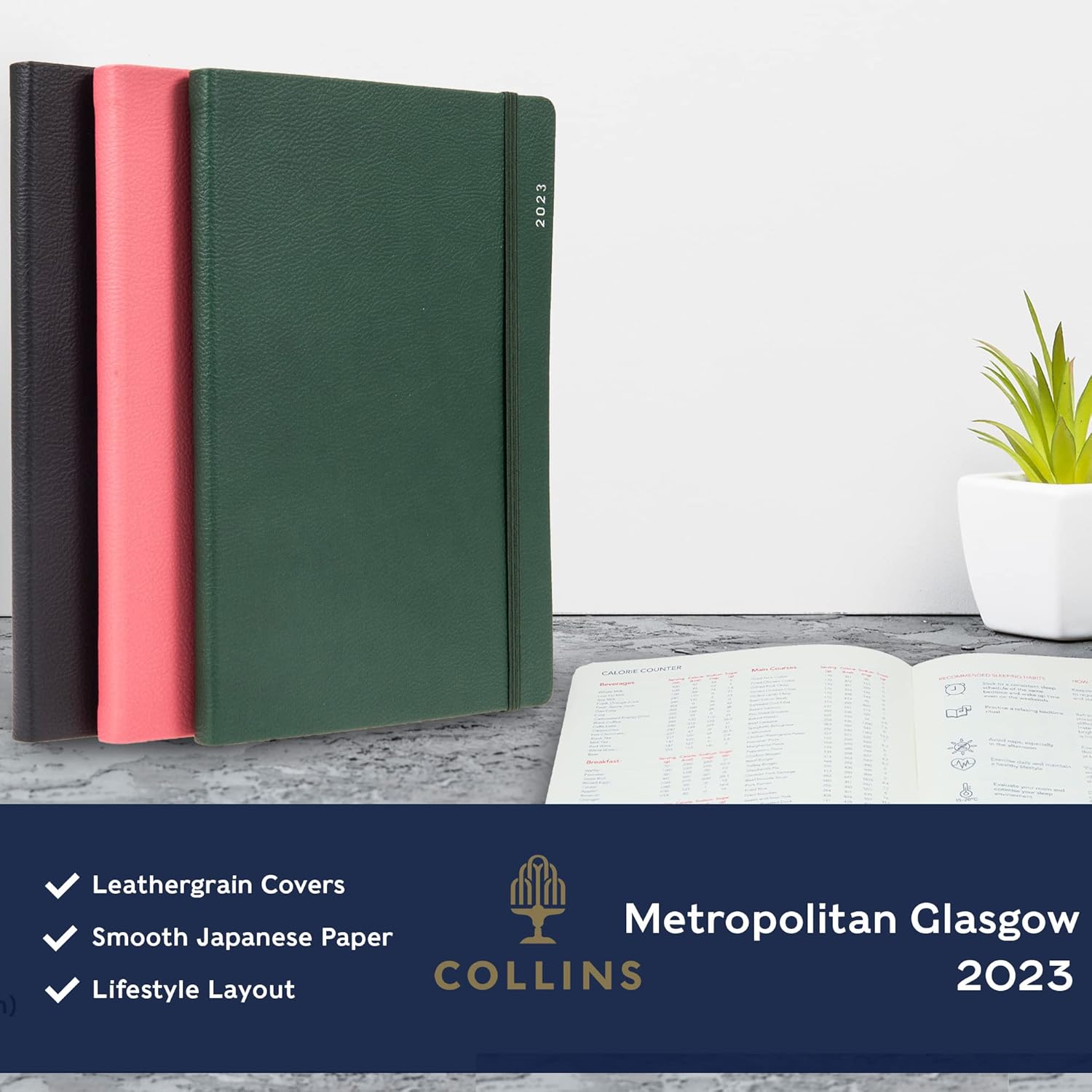 Collins Metropolitan Glasgow A5 Week to View 2023 Diary - Black (GL153.99-23) - Complete Planner, Agenda and Journal