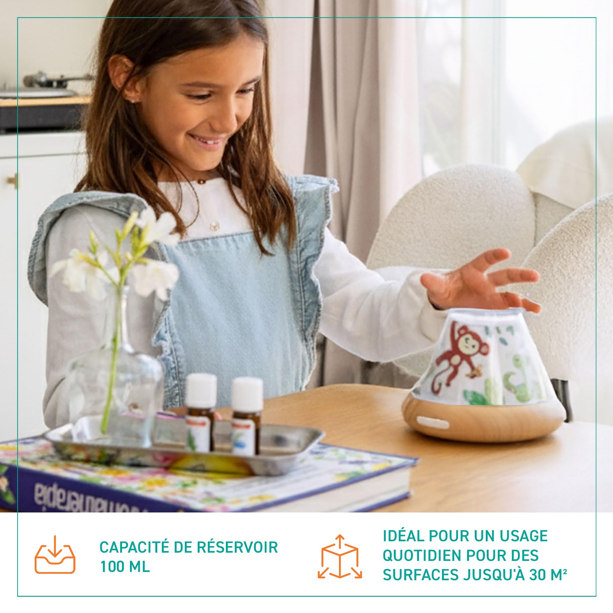 Puressentiel Diffuseur d'Huiles Essentielles Humidificateur ELIO | Modes veilleuse et sommeil pour les enfants. Décors personnalisables. Idée cadeau