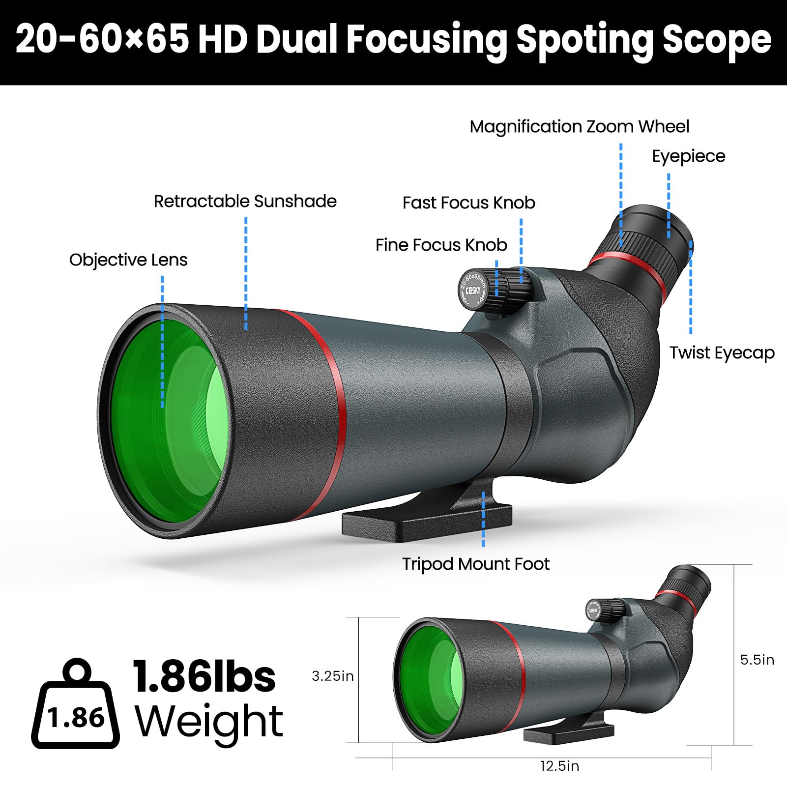 Amazon.com: Gosky 20-60x65 Spotting Scope with Full Size Tripod