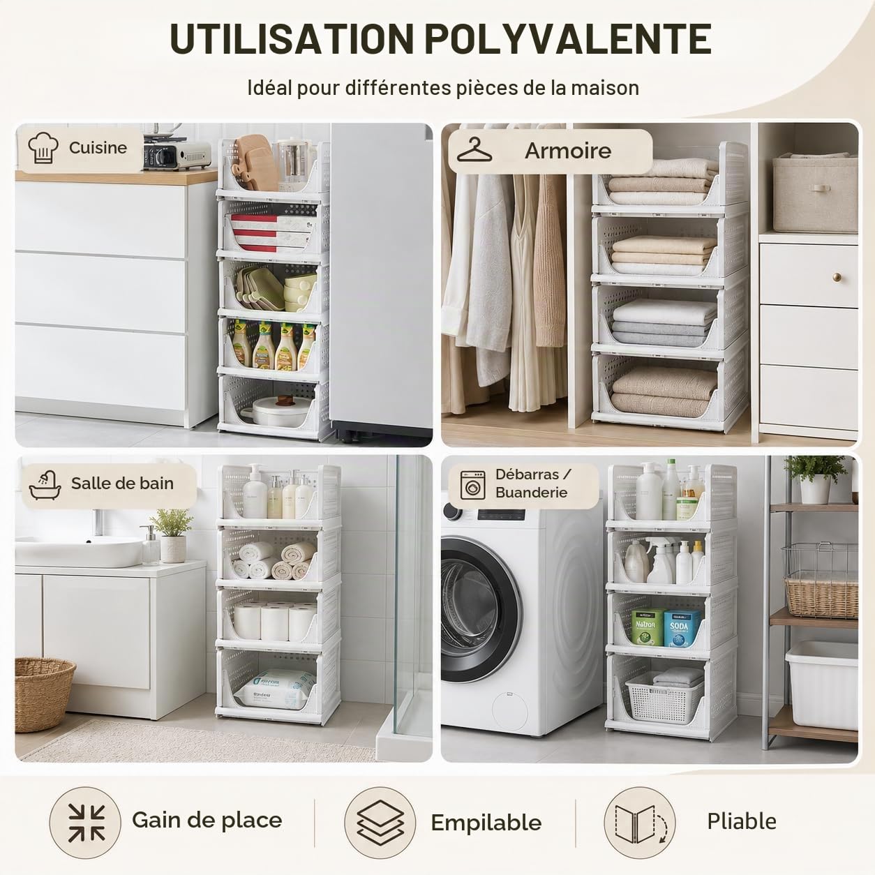 RMAN Lot de 3 Rangement Vetement, Organisateur Armoire Vetement Blanc
