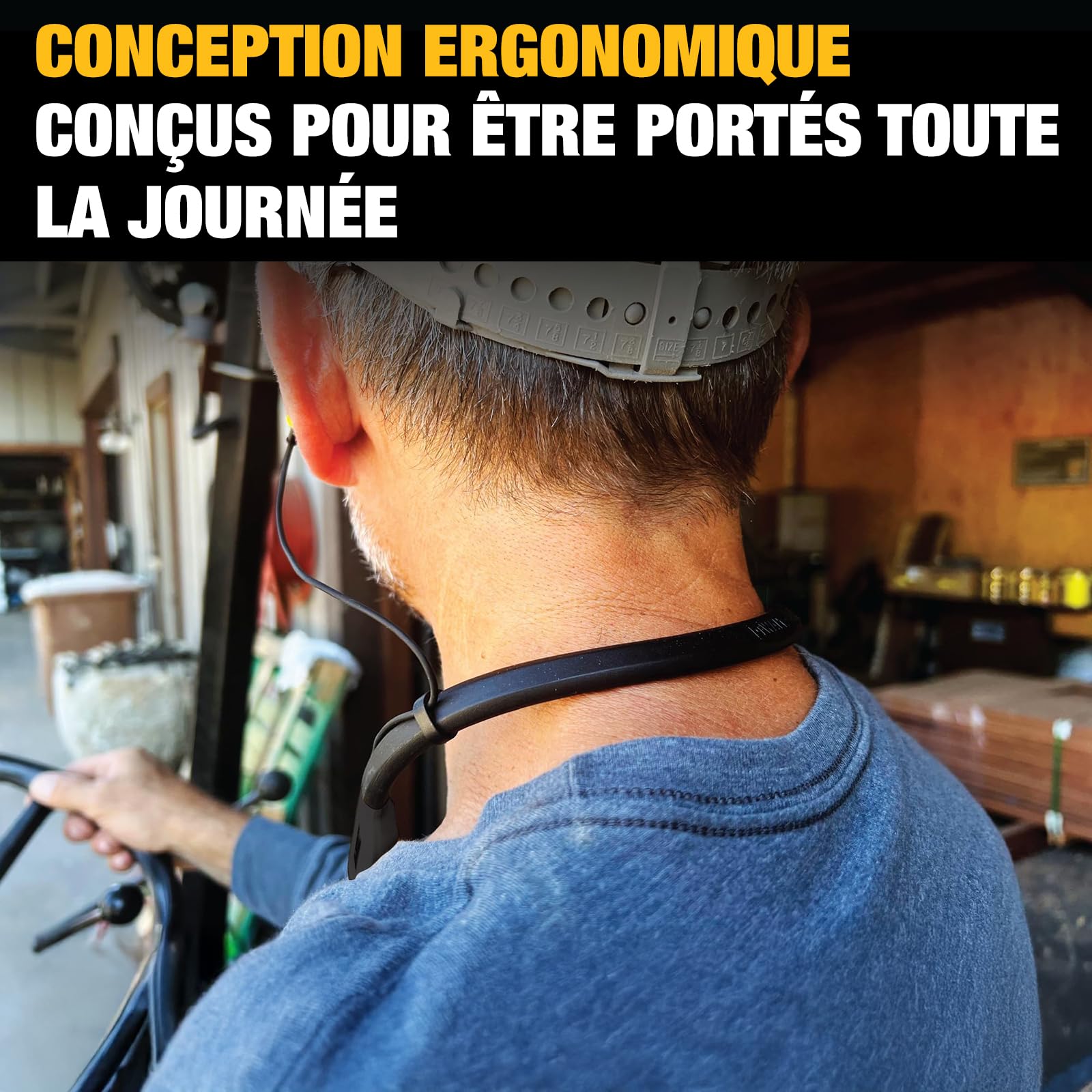 DEWALT Casque Tour de Cou Bluetooth Robuste 2 en 1 avec Haut-parleurs intégrés, Haut-Parleur Portable de Chantier et Casque Tour de Cou, Casque Bluetooth sans Fil, autonomie de Plus de 60 h, Noir
