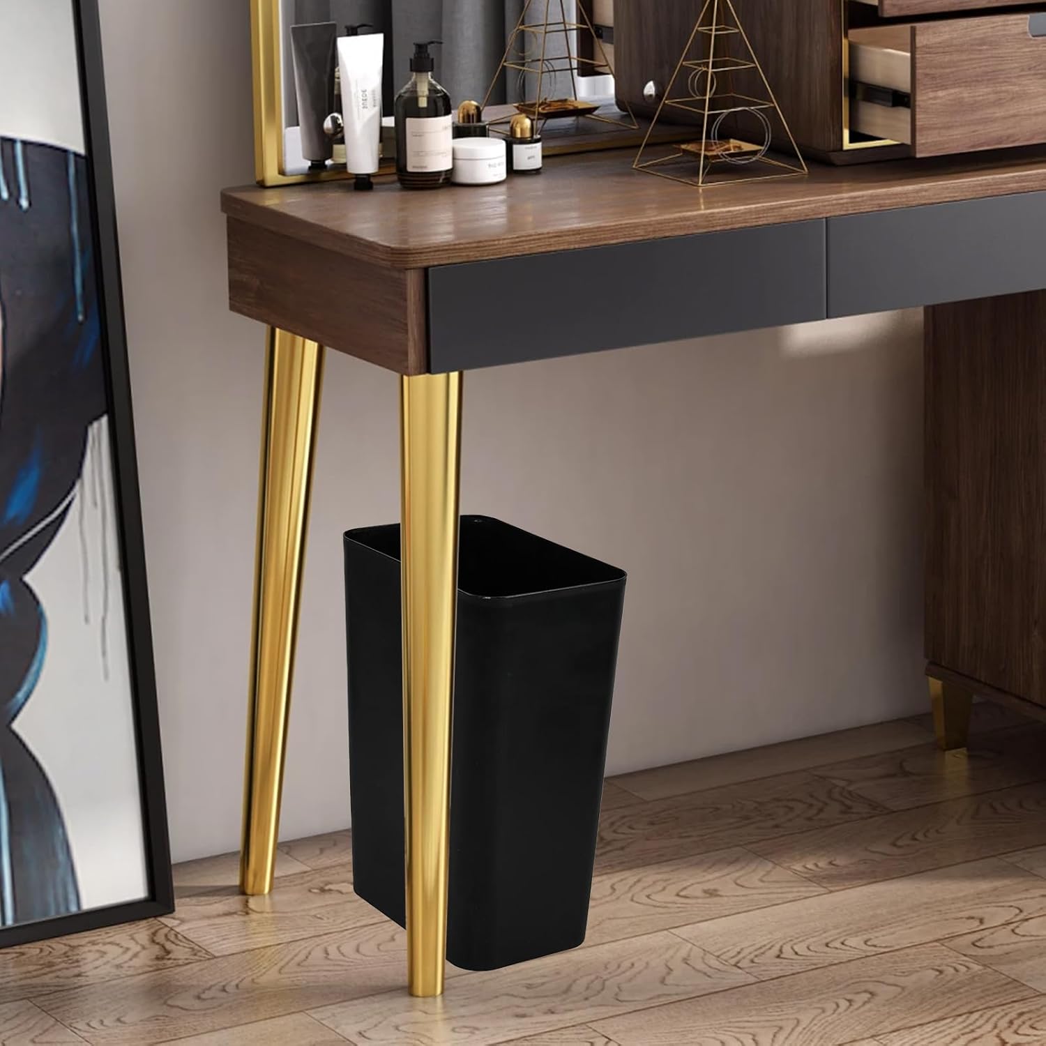 2-Pack Small Plastic Trash Can Wastebasket, 3 Gallon Black Slim Rectangular Garbage Container Bin for Bathroom, Office, Kitchen