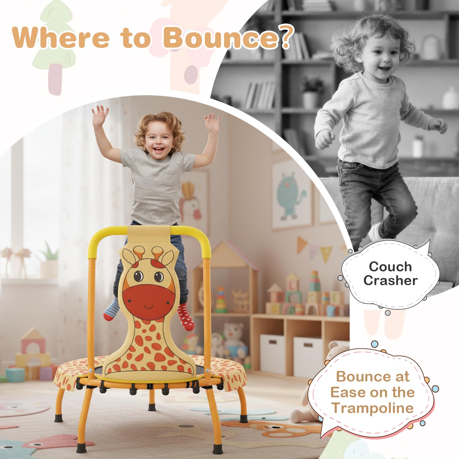 COSTWAY φ71cm Trampoin Kinder, Min-Trampolin mit Griff & Randabdeckung, Kindertrampolin mit Astronauten-Motiv, Fitness Trampolin Indoor, Trampolin-Rebounder für 3-6 Jahren Jungen & Mädchen