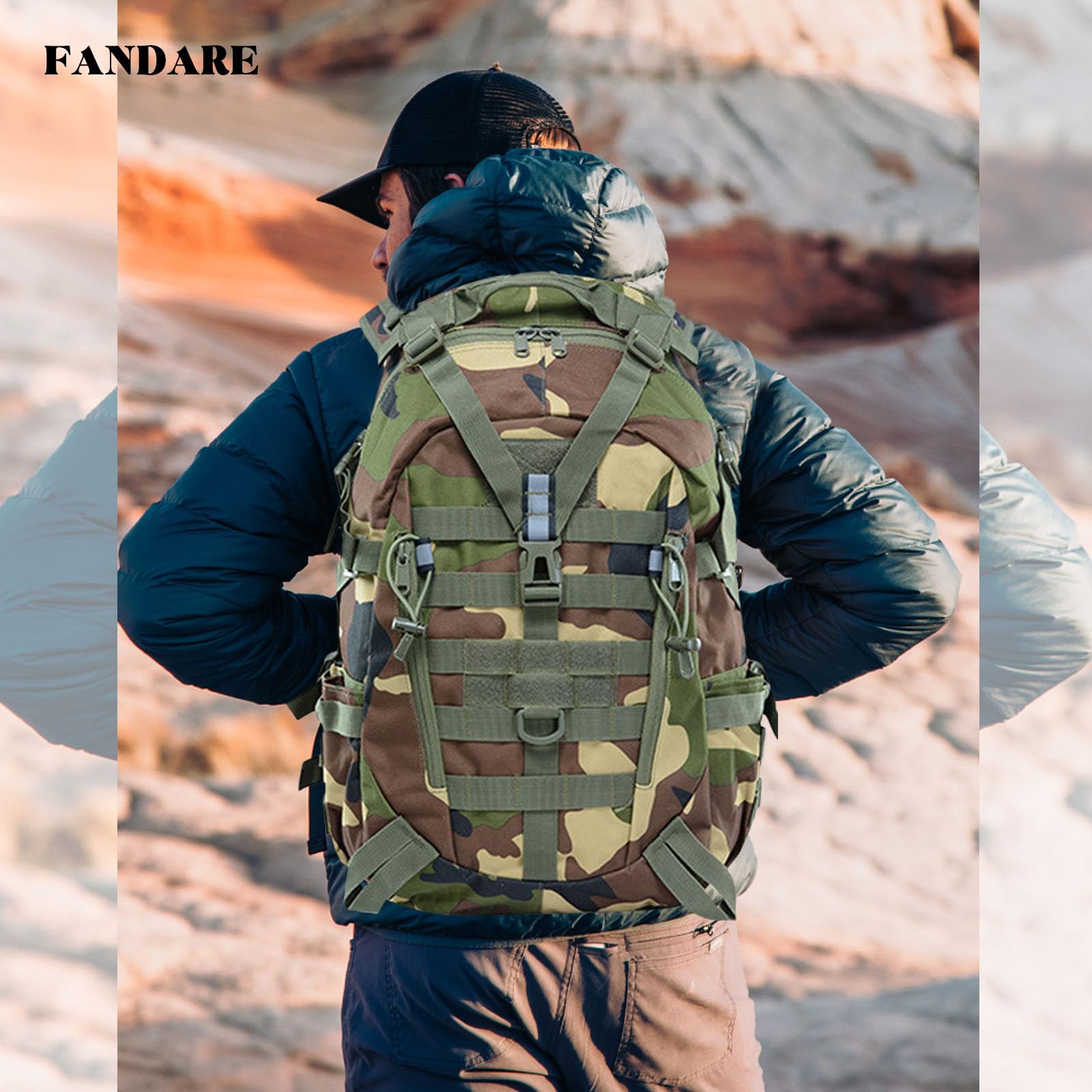 FANDARE 25L Militär Rucksack Molle Taktische Motorrad Wanderrucksack Herren Arbeit für Taktischer Assault Wandern Reisen Outdoor Trekkingrucksack Damen Jagdrucksack Schulrucksack Handgepäck Rucksack