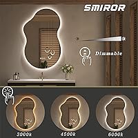 Vista 5 de SMIROR Espejo de Baño Retroiluminado Irregular con Luces 20 x 32, Espejo de Tocador con Luz LED Asimétrica en Forma de Nube para Pared