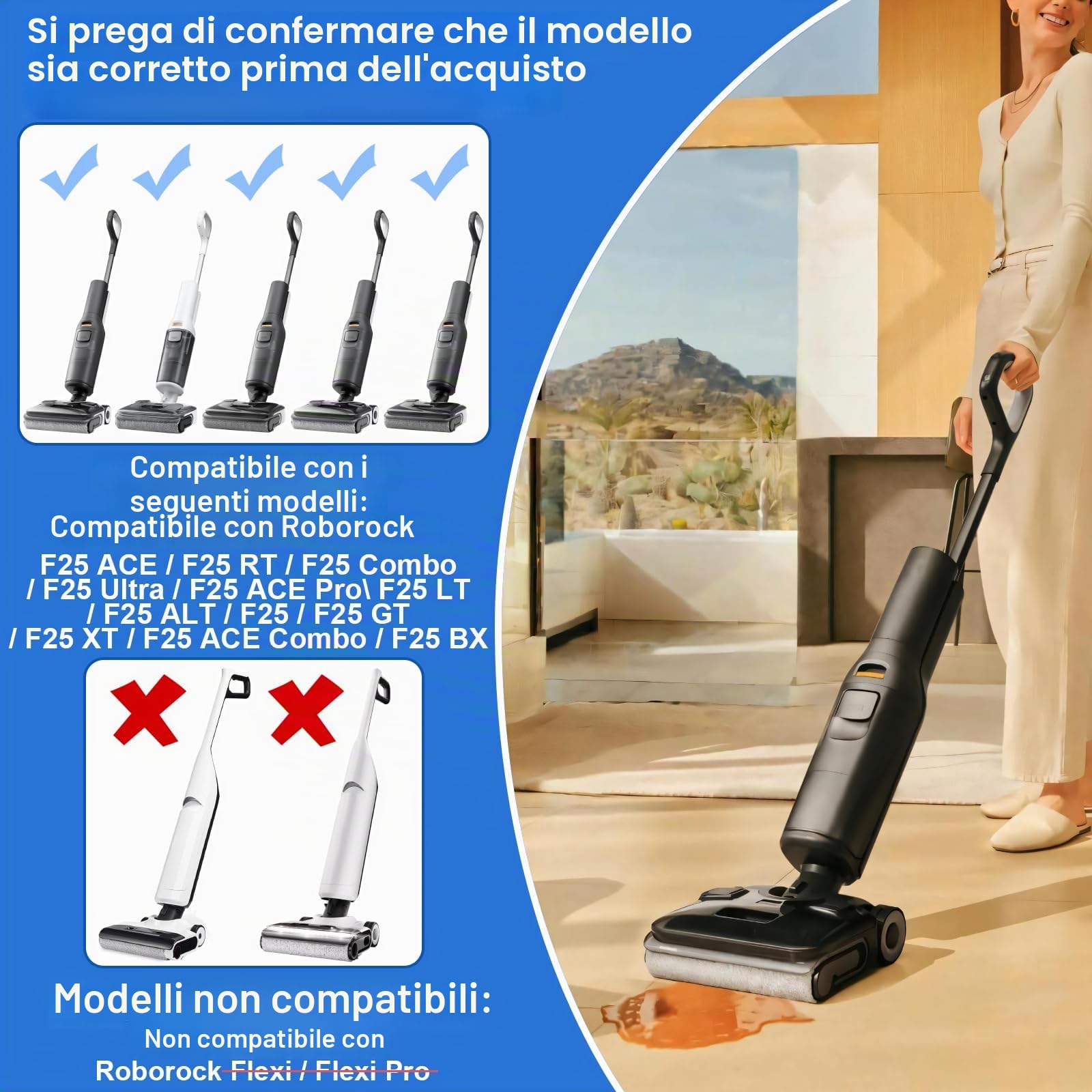 spazzole a Rullo e Filtro HEPA Ricambi per Roborock F25 BX/F25 ACE/F25 GT/F25 RT/F25 LT/F25 ALT/F25/F25 XT/F25 ACE Combo/F25 Combo/F25 Ultra/F25 ACE Pro aspirapolvere senza fili(5 Accessori)