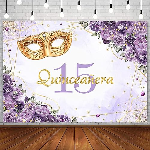 Miniatura 1 de AIBIIN Telón de fondo de quinceañera de 7 x 5 pies para niña, princesa Mis quince de 15 años, decoraciones de fiesta de cumpleaños de 15 años,