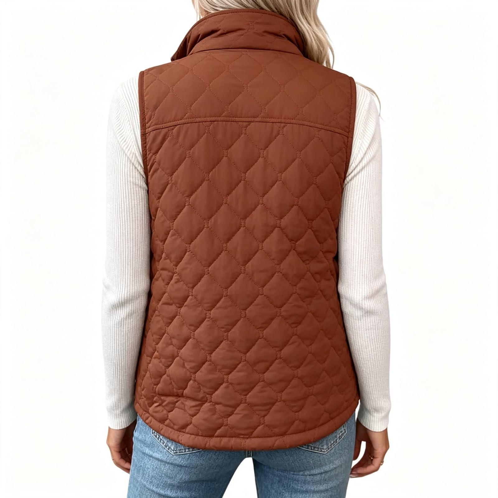 Fleeceweste Damen Stehkragen Ärmellose Teddy Weste Warm Steppweste