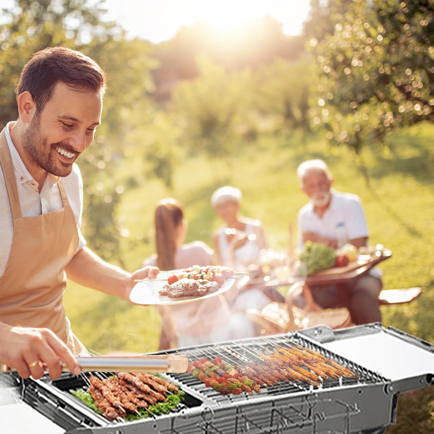Barbecue à charbon de bois en acier inoxydable Rôtissoire pliable Barbecue portable pour camping, randonnée, pique-nique, cuisson en plein air, avec double couche, gril pliant