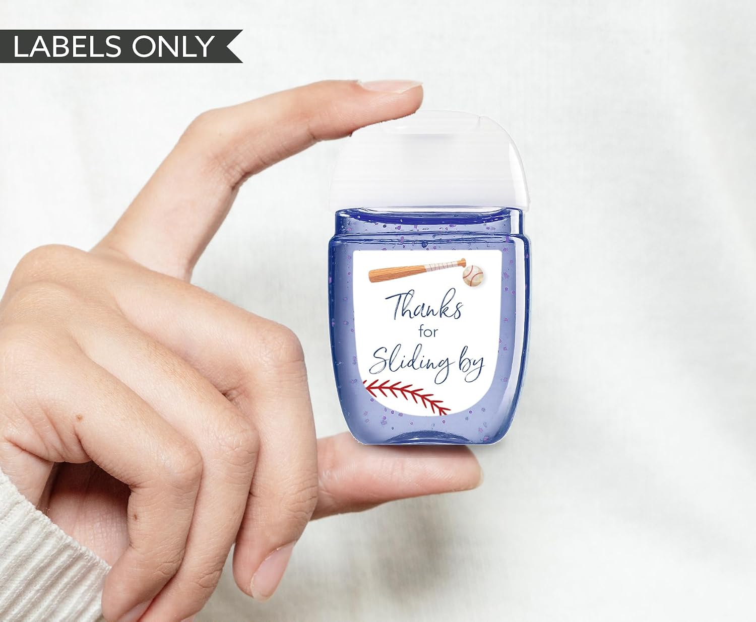 Baseball Baby Shower Mini Hand Sanitizer Labels for 1 oz Bottles – Gender Neutral Boy or Girl “Thanks for Sliding By” High Gloss Sports Theme Party Favor Stickers (30) image 4
