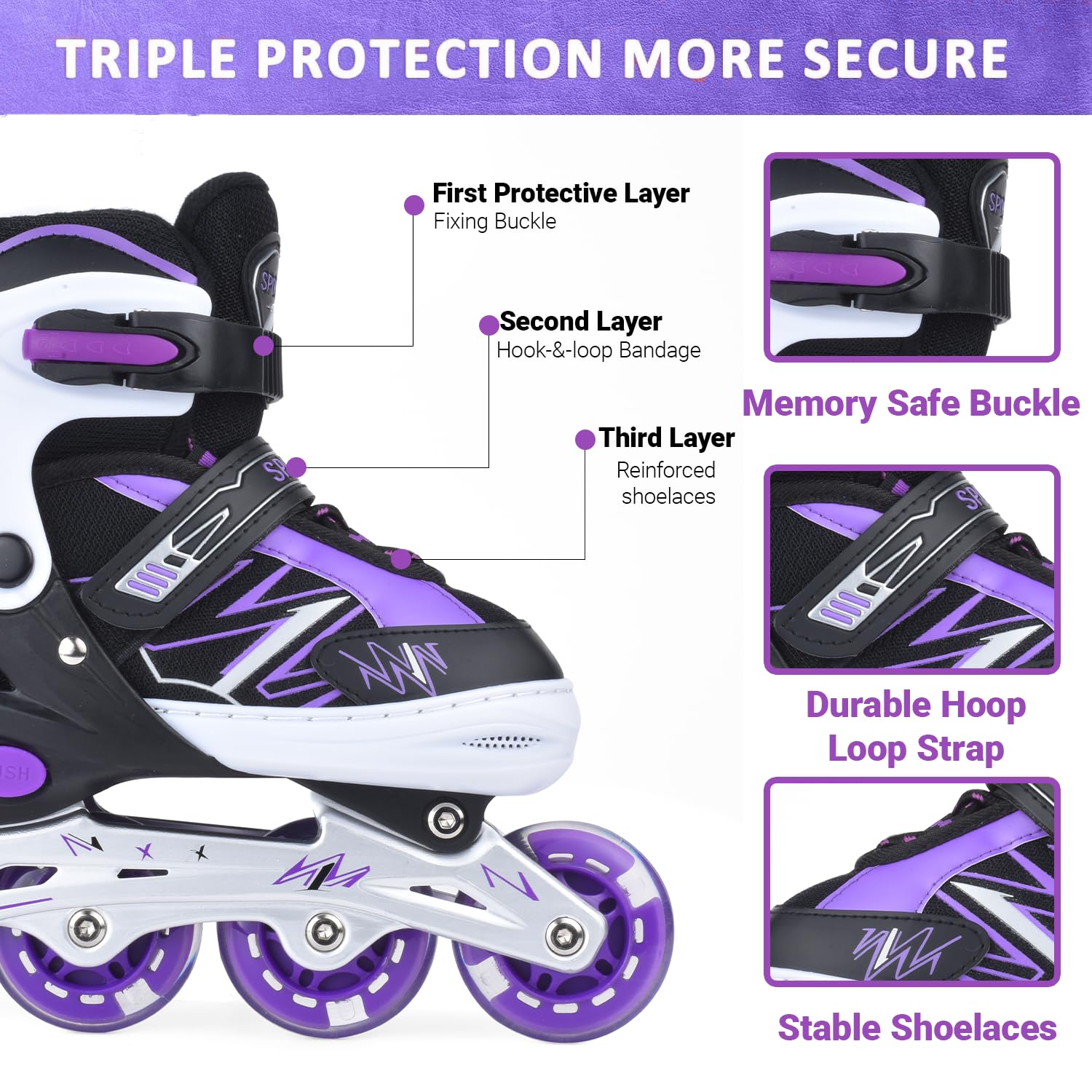 ERNAN Patins à roues alignées, réglables et lumineux, pour garçons et filles, patins à roulettes pour enfants, jeunes, débutants - 5