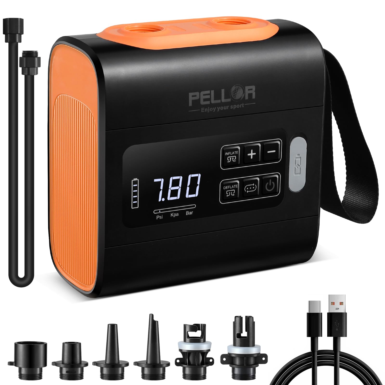 PELLOR 22PSI Electric SUP Pump, Rechargeable Paddle Board Pump, Dual-Stage Inflation and Deflation, Automatic Shut-Off, Portable Electric Pump, Suitable for Paddle Boards, Kayaks, Inflatable Boats