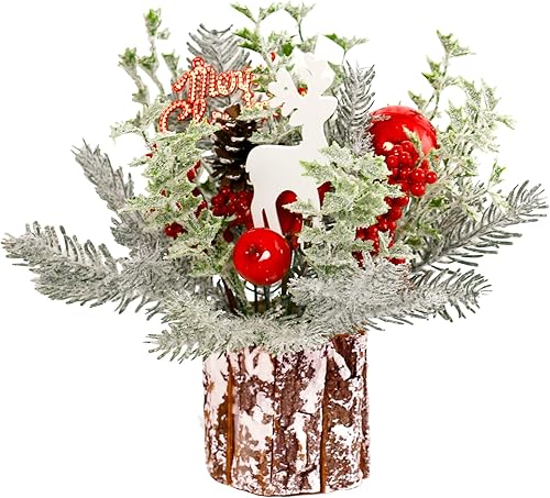 Árbol de Navidad pequeño, mini árbol de Navidad artificial de mesa, mini árbol artificial, con adornos de bolas de Navidad, para decoración de