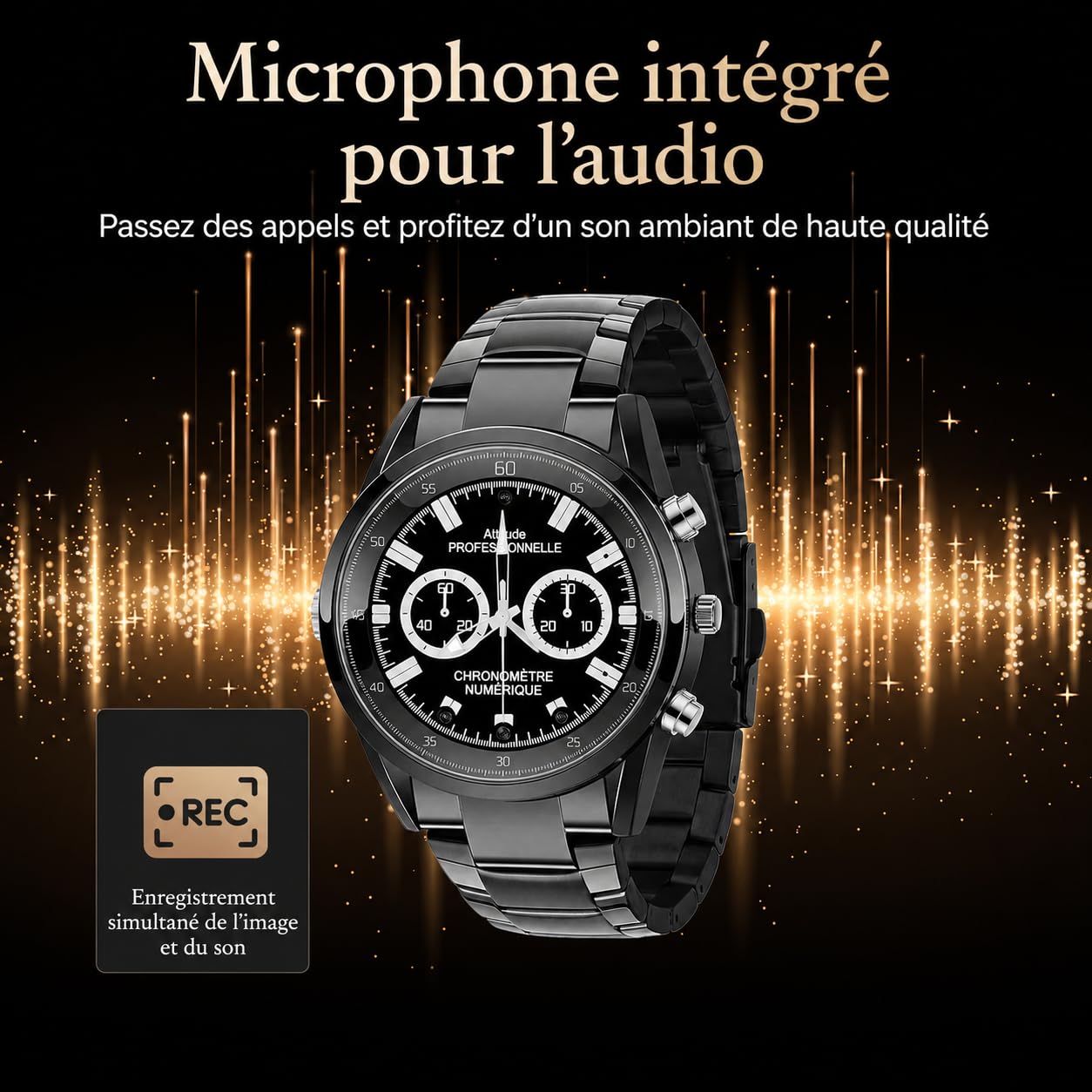 BP Montre caméra Espion, caméra cachée, caméra de Surveillance, détection de Mouvement, Vision Nocturne, Full HD 1080p, 32 Go de mémoire Interne