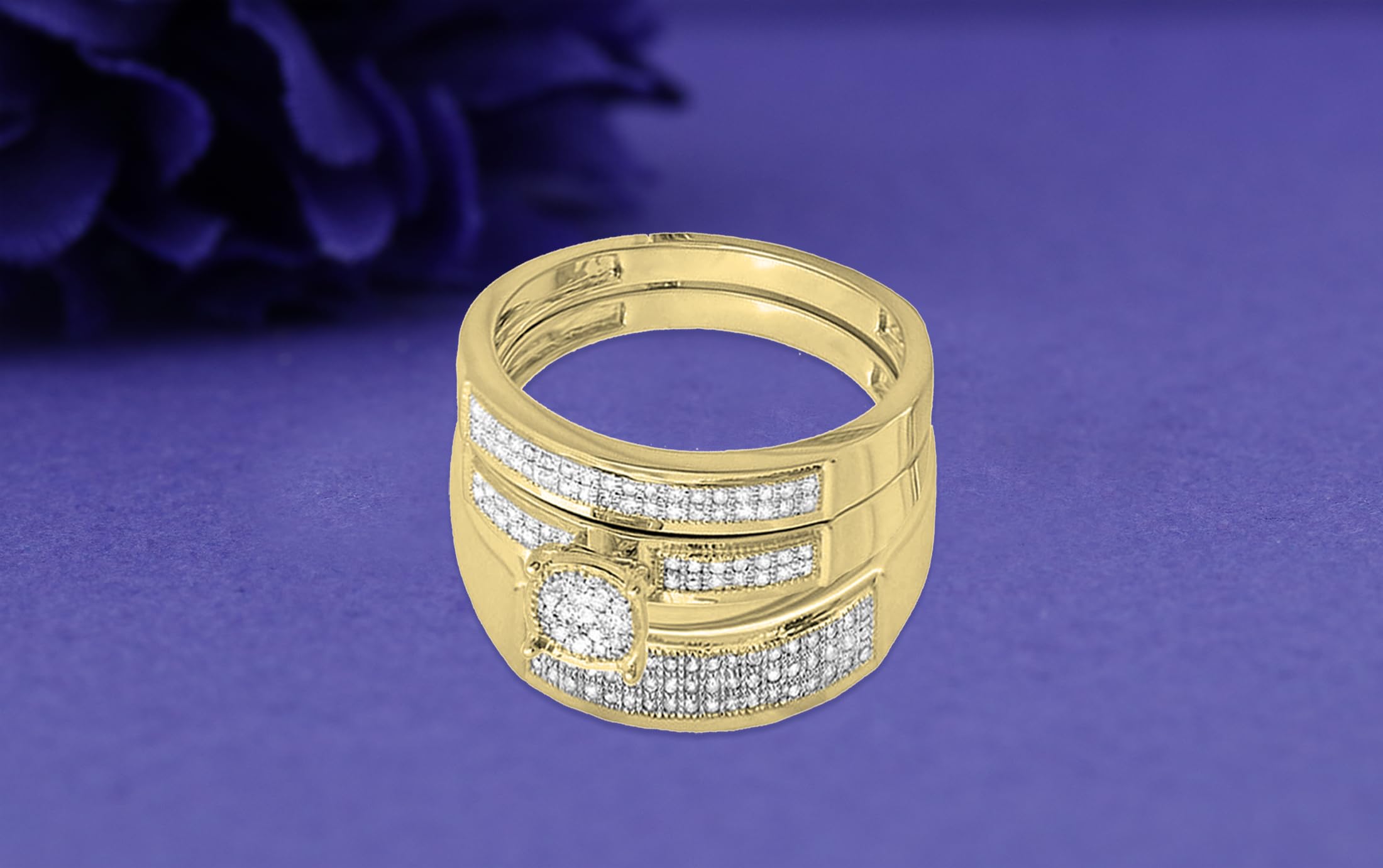 Dazzlingrock Collection 0.30 quilates (ctw) Diamante blanco redondo para hombre y mujer cluster nupcial conjunto 1/3 quilates, oro amarillo de 14 quilates