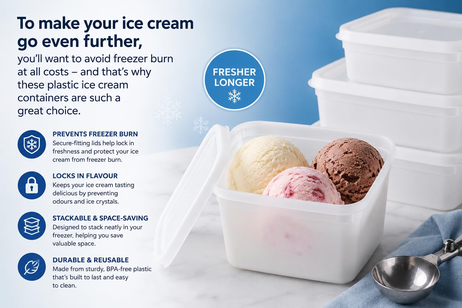 ACME 10 recipientes para helados de 4 litros con tapas/recipientes de almacenamiento de alimentos con tapas.