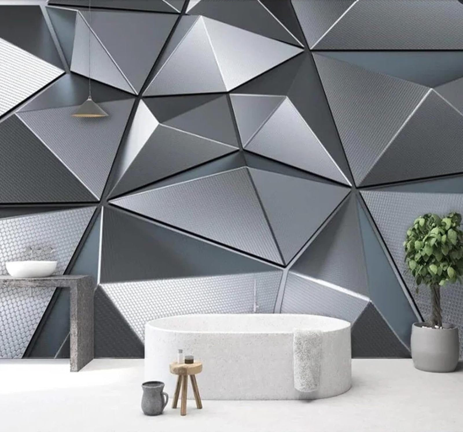 Papier Peint 3D Motifs Abstraits Gris Argenté Géométriques Technologiques