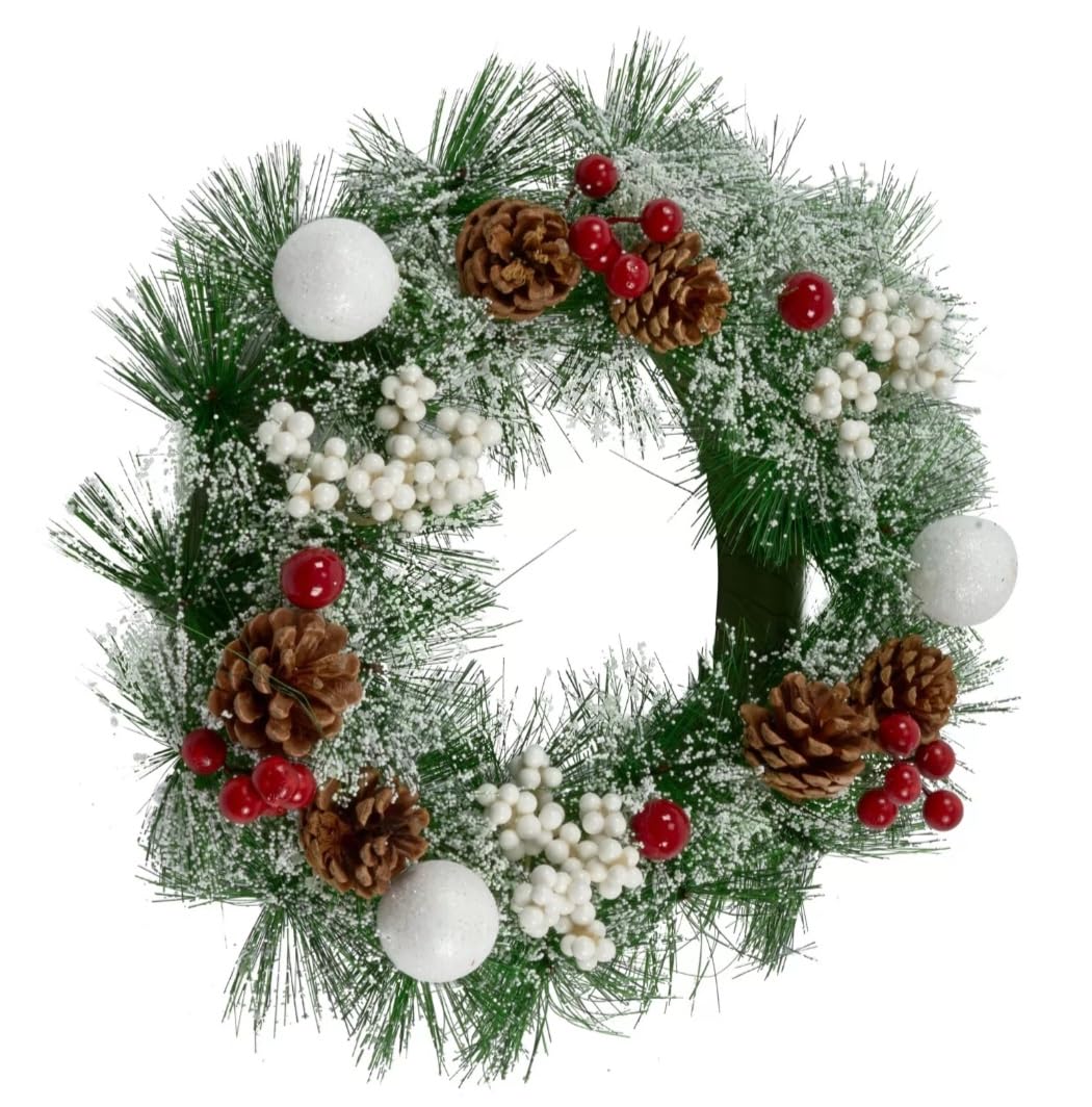 Artificial Christmas Wreath Frosted Mistletoe & Baubles 30cm