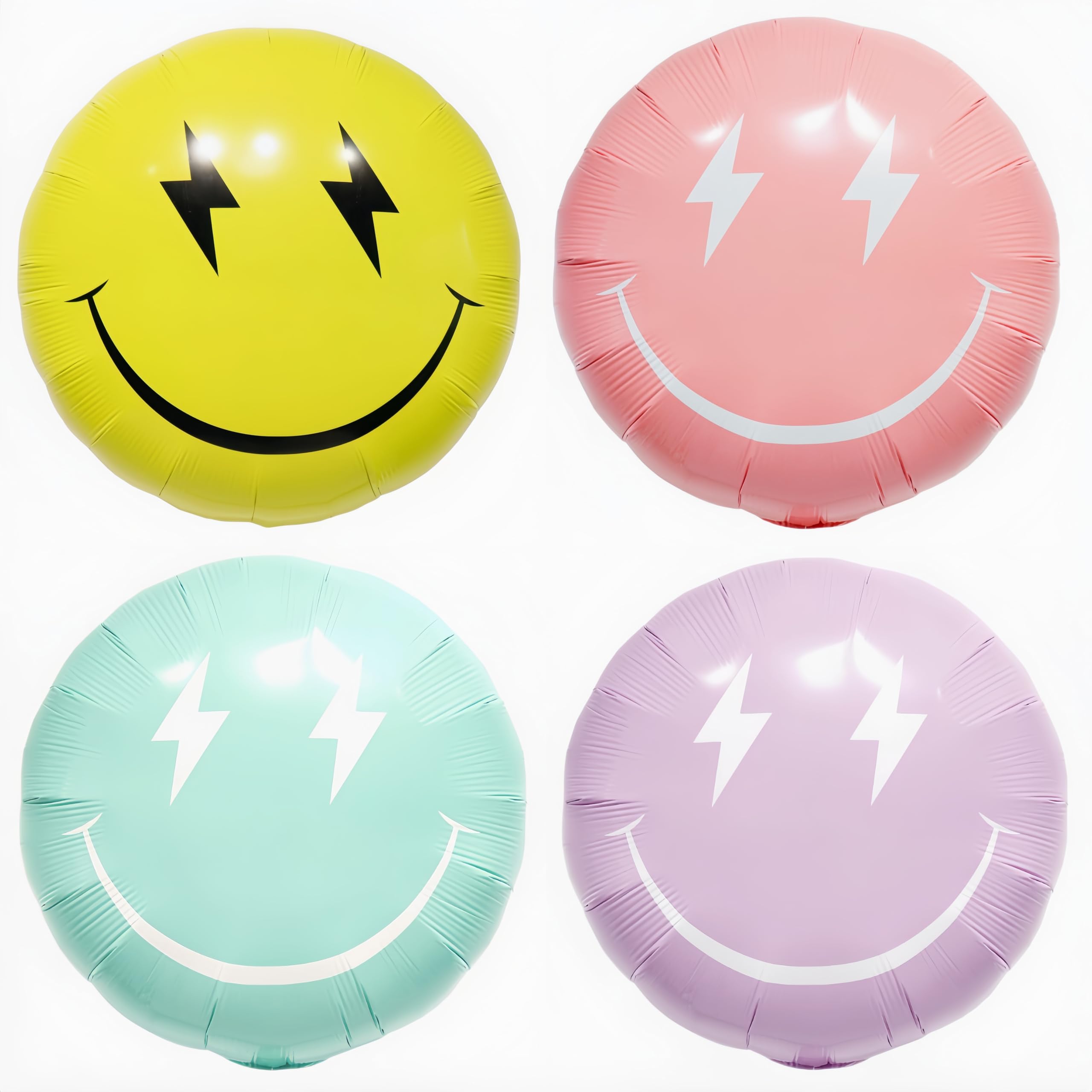 Photo 1 of 4PCS Pink Smile Face Balloons 23 Inch/Pink Preppy Themed Party Decor/Preppy Y2k Hot Pink Party Balloons Smile Face Lightning Supplies for Teen Hippie Girls Bachelorette Early 2000s Theme