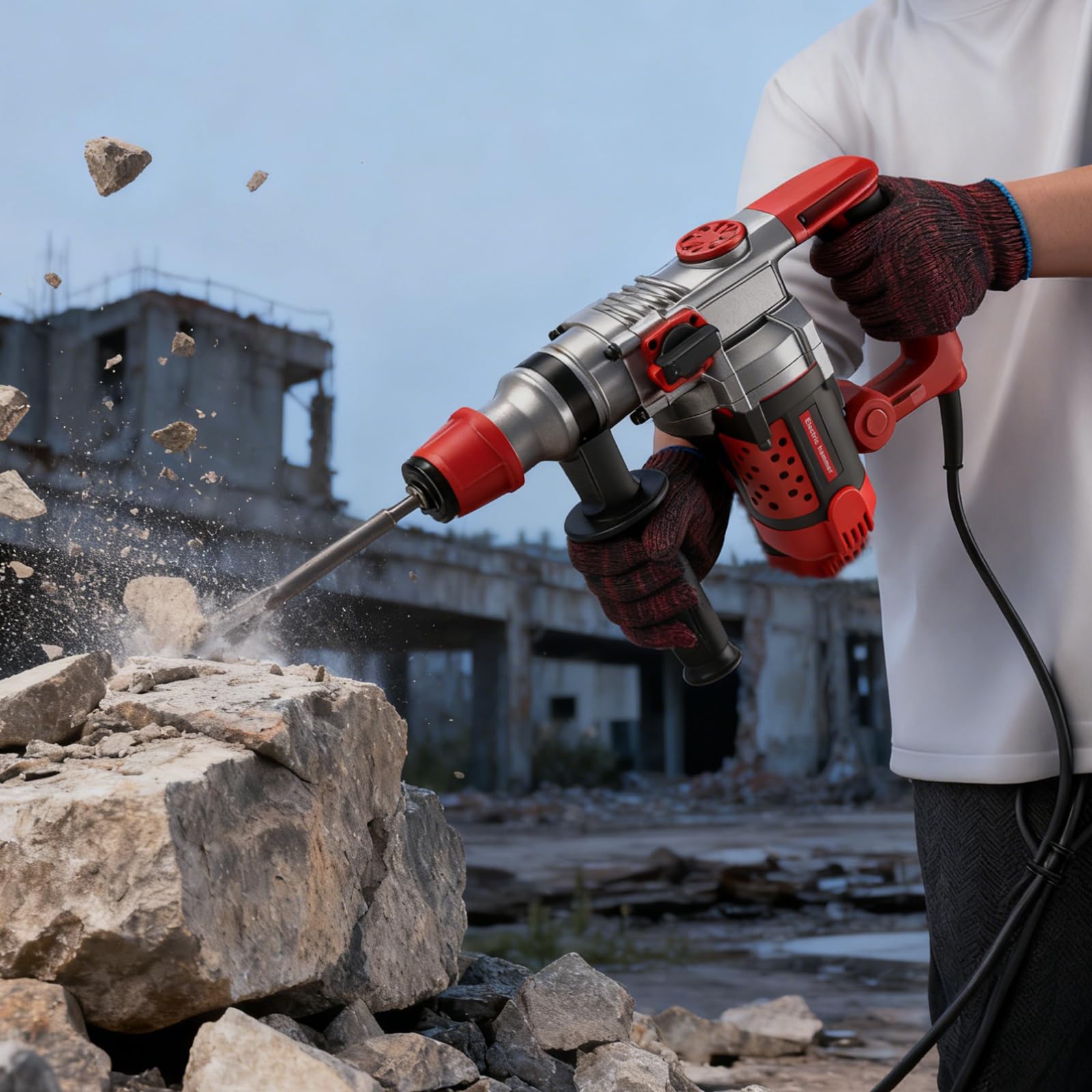 2200W martello demolitore, 5J Energia d'impatto, 930 giri/min/3300 battiti al minuto, trapano a percussione brushless con impugnatura girevole a 360° e 4 punte, 6/8/10/12 mm