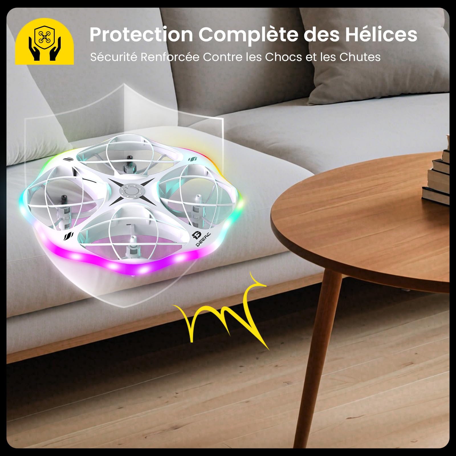 DEERC D13 Mini-Drohne für Kinder mit Hinderniserkennung, 6 LED-Lichtmodi, kleines UFO-Spielzeug, 3 Akkus für längere Flugzeit, Wurfstart, 3D-Flips, Geschenk für Jungen und Mädchen von 6–12 Jahren