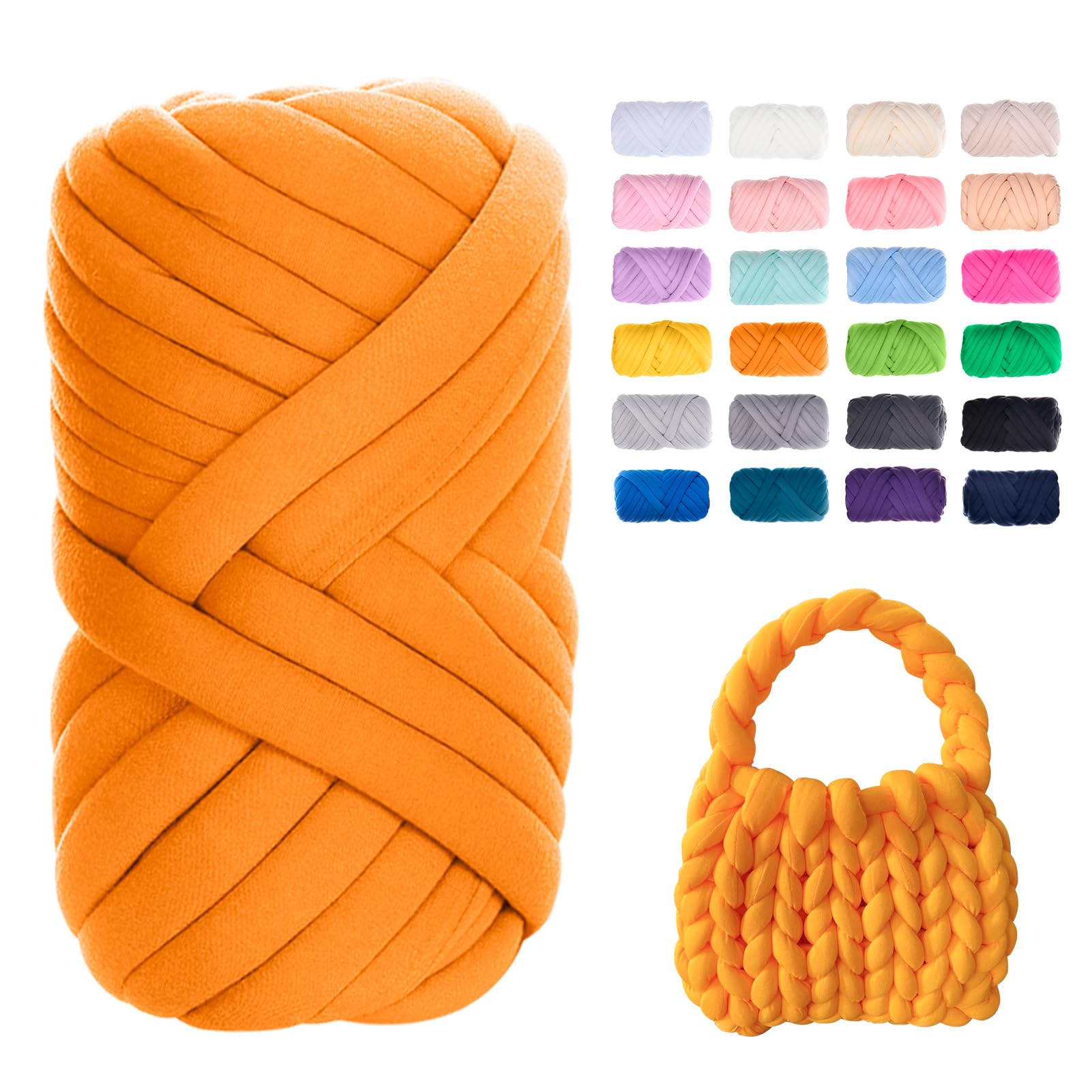 Uiopa Filato Gigante Arancia, 500g Filo Cotone Grosso Tubolare a Mano, Gomitolo di Filato Chunky Yarn per Borse, Coperte, Cestini, Nidi di Animali Domestici, Artigianato Fai-da-Te