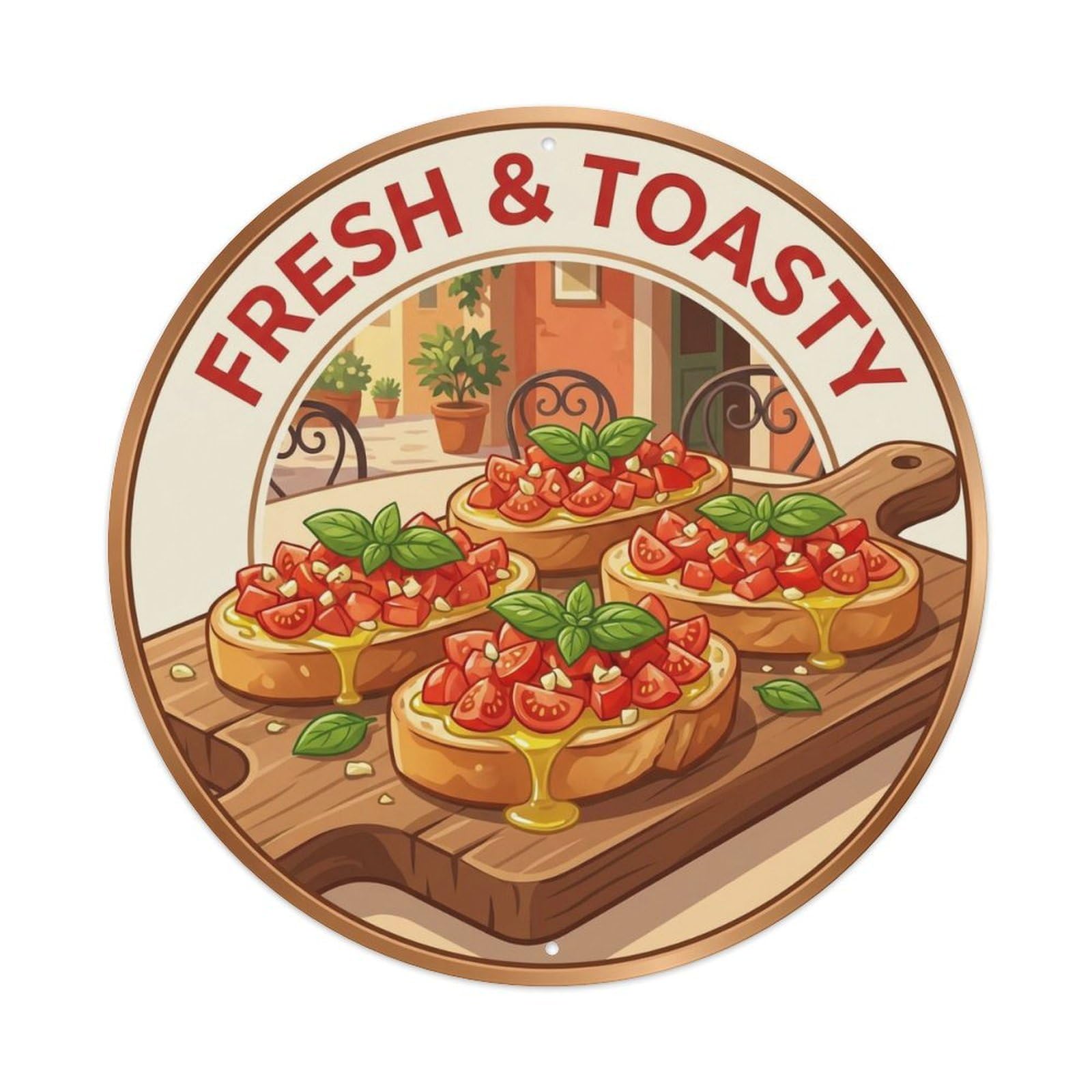Okahys 8X8inch(20X20cm) Bruschetta Tomato Vintage Gourmet Food Metal Tin Sign