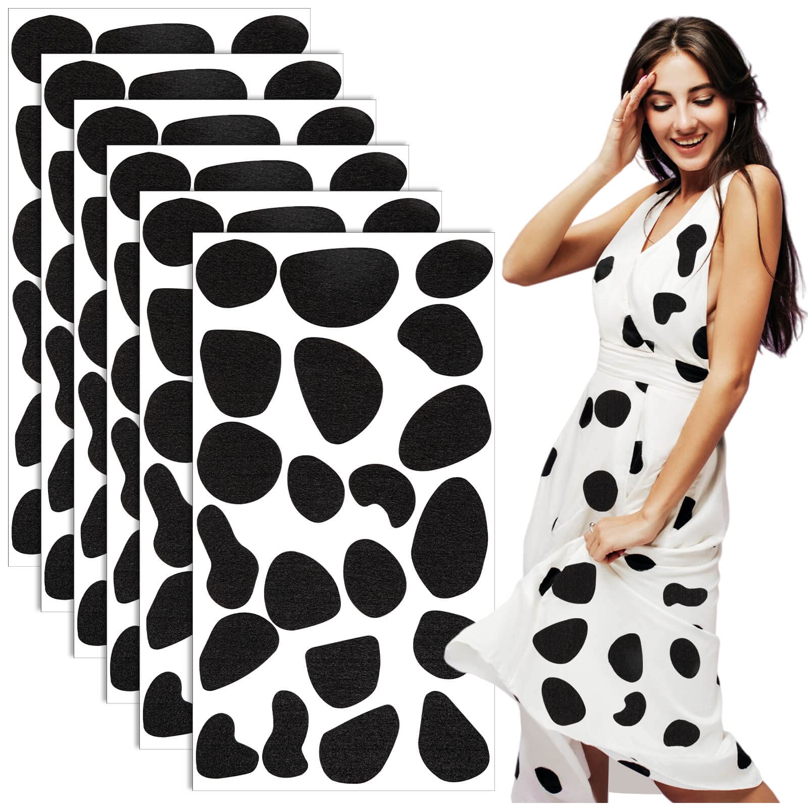 6 Sheets Adhesive Felt Irregular Felt Pads Spotty Dog Style Felt Pad for Halloween DIY Projects Costume Party Decorations Supplies, Black