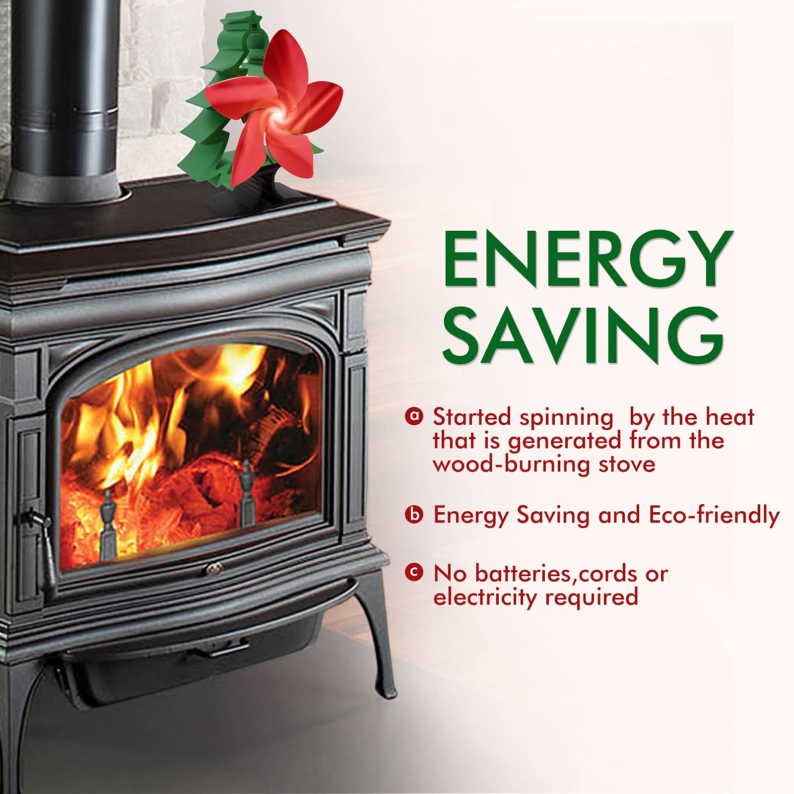 Amazon.com: Criditpid Heat Powered Stove Fan with Magnetic Thermometer, 5  Blade Fireplace Blower Fan for Home Wood Log Burner Fireplace, Christmas  Tree-shaped Wood Stove Fan : Home u0026 Kitchen