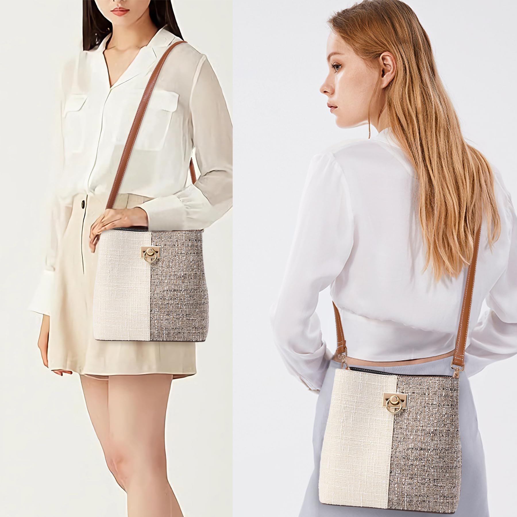 KALIDI Crossbody Bag for Women Shoulder Tote Handbag PU Leather Bucket Bag Cross body Purse with Adjustable Strap, Multi Pockets