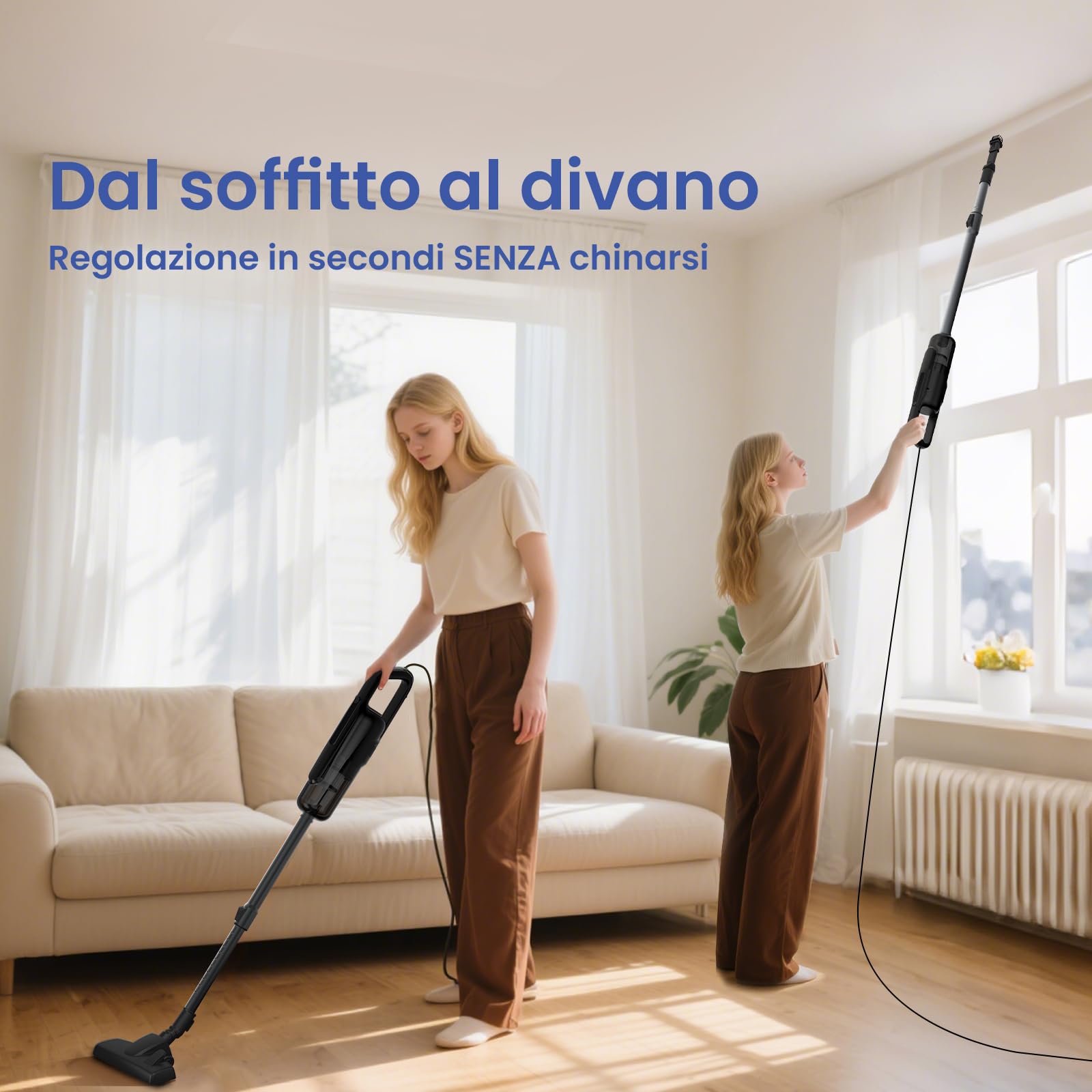 VersLife C8PRO Aspirapolvere con Filo, Scopa Elettrica 30KPa 600W con Bocchetta Senza Spazzola, Aspirapolvere Potente con Cavo da 5M, Filtro HEPA, Tubo Telescopico, per Pavimenti, Tappeti e Tende