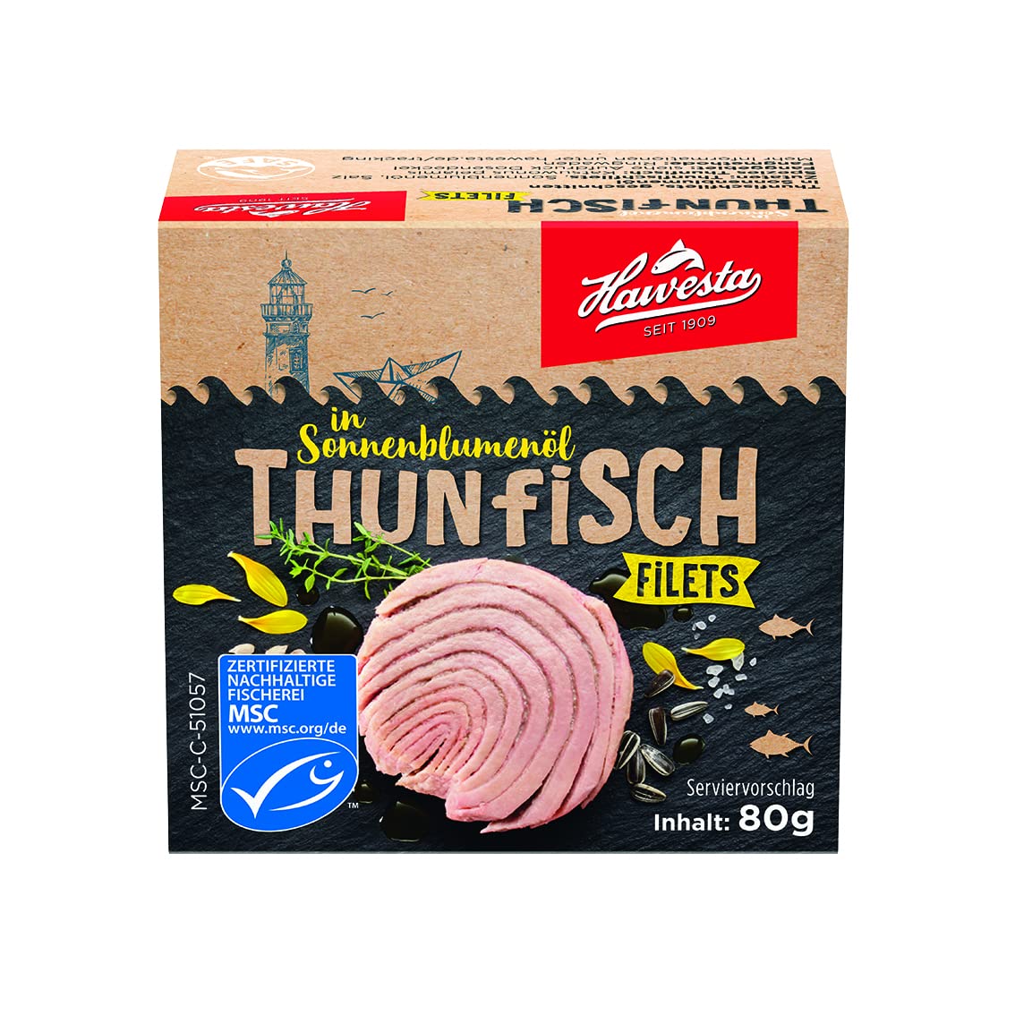 Hawesta MSC Thunfisch Filets in Sonnenblumenöl 80g : Amazon.de ...