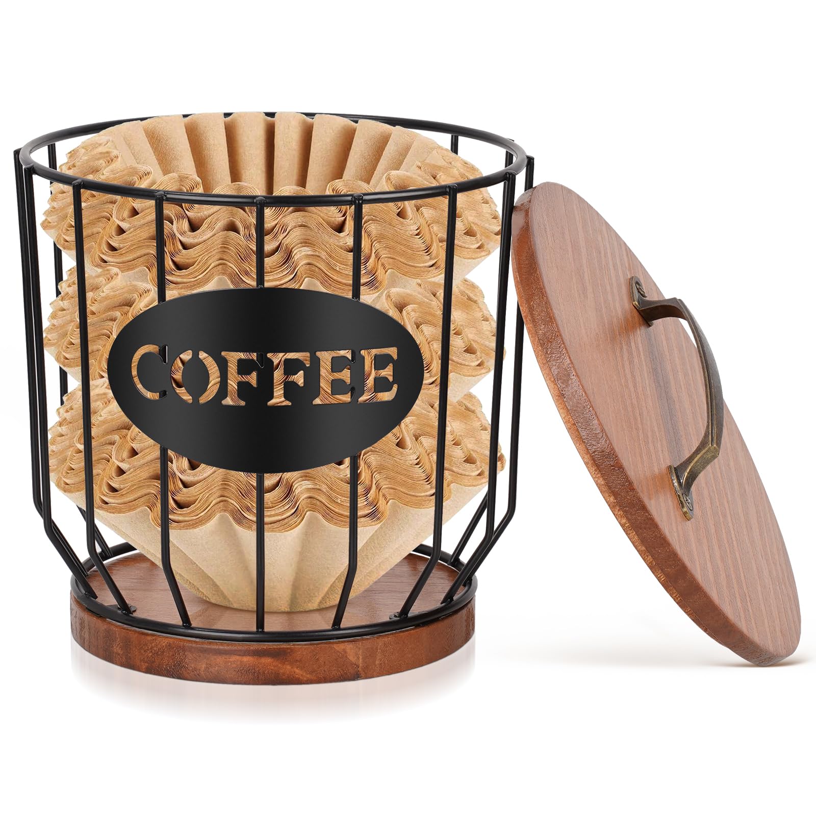 Widousy Coffee Filter Holder with Lid, Large Capacity Basket for Coffee Filters, Coffee Filter Holder Storage, Coffee Station Organizer and Coffee Bar Accessories, Coffee Bar Decor