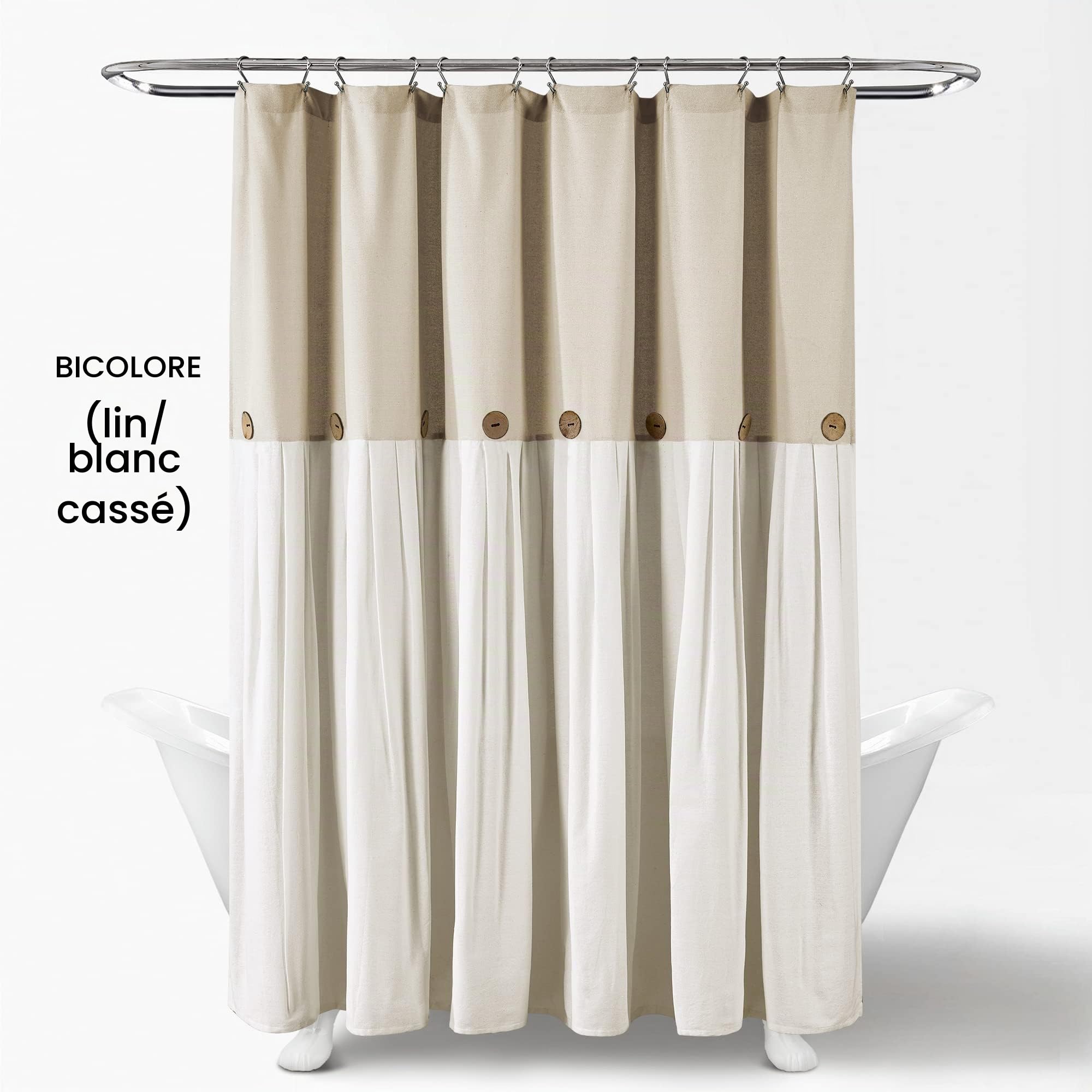 Lush Decor Rideau de Douche à Boutons en Lin, 182,9 x 182,9 cm