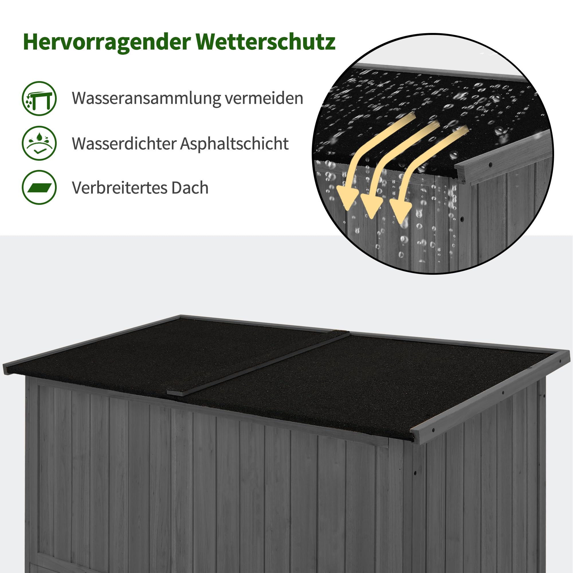 M MCombo armadio da giardino in legno, casetta da giardino piccola resistente alle intemperie, casetta per attrezzi da esterno, per area esterna balcone terrazza, 59×127×168 cm, 0912 (Grigio)