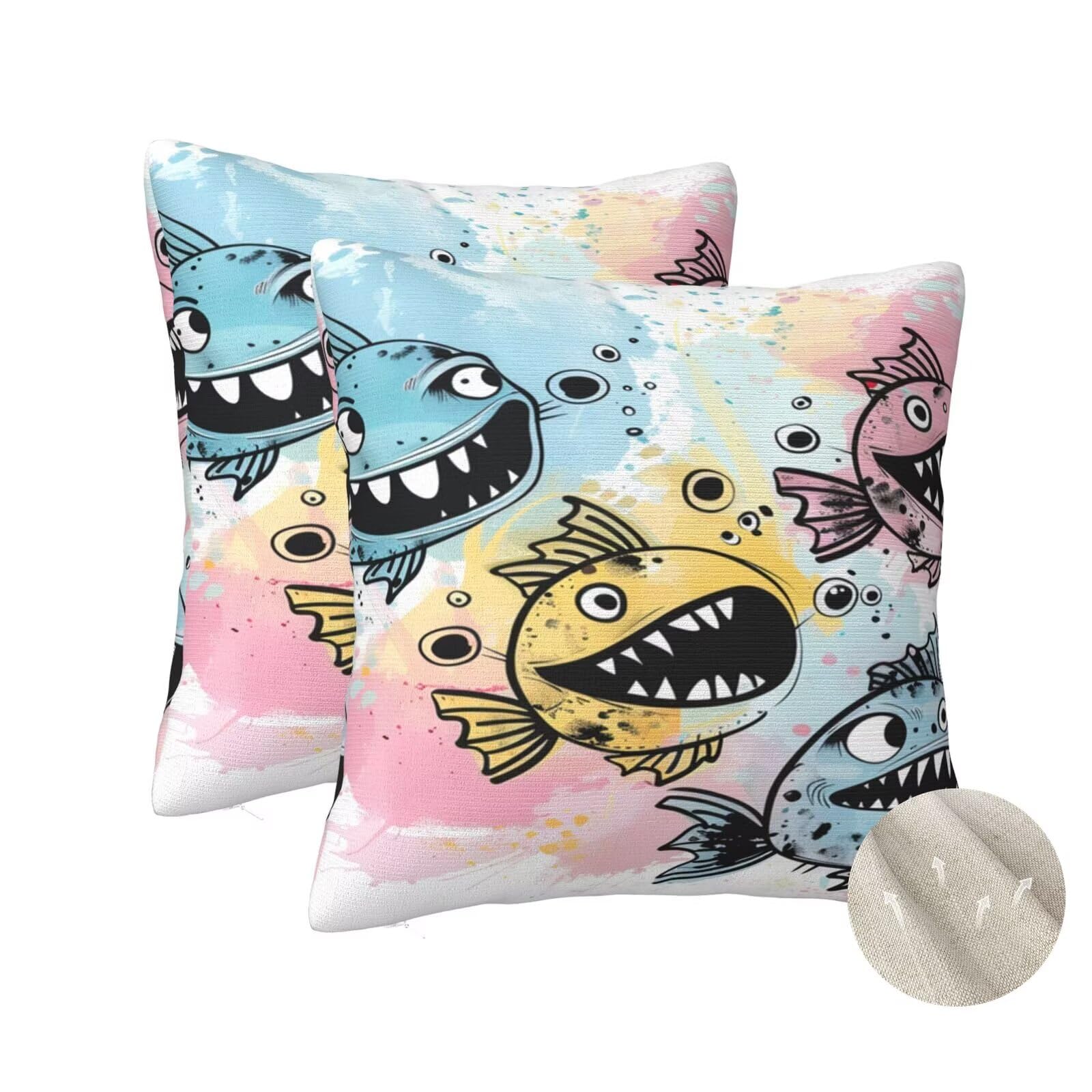 Housses de coussin dessin animé poisson 60x60 cm lot de 2 carré coussin canape salon zt414