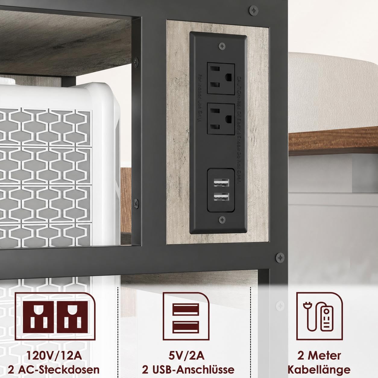 Druckertisch mit Rollen, Druckerständer aus Eisen & PB-Platte, stabiler Druckerwagen mit Ablagefläche 79x52x40 cm, mobiler Bürowagen für Drucker, Laptop, Ordner – für Büro, Homeoffice, Schule（Grau）