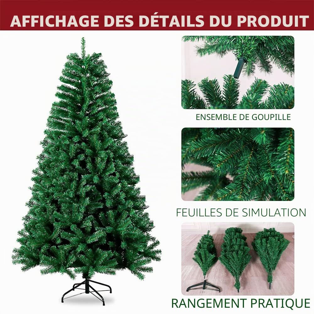OHMG Sapin de Noël Artificiel 180cm, Arbre de Noel avec 660 Pointes de Branche en Forme d’Aiguilles de pin, avec Effet Neige de Noël Vert Décoration Fêtes de Noël PVC, Noel (800 Branches)