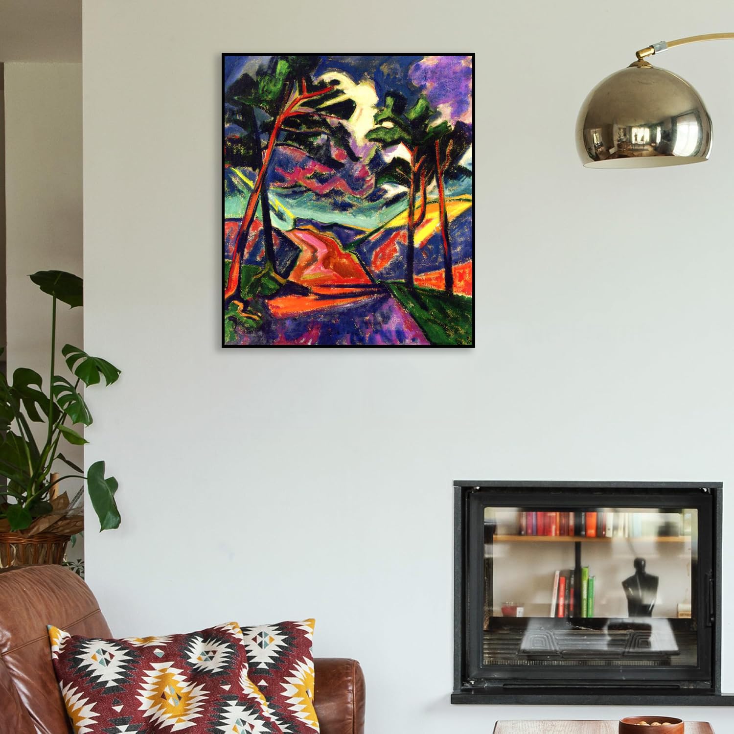 Max Pechstein Bilder auf Leinwand Beleuchtung in den Dünen BerüHmte GemäLde Leinwand Poster Kunstdrucke Expressionismus Abstrakte Kunst Wanddeko Wohnzimmer70x60cm(28x24in) Schwarzer Rahmen