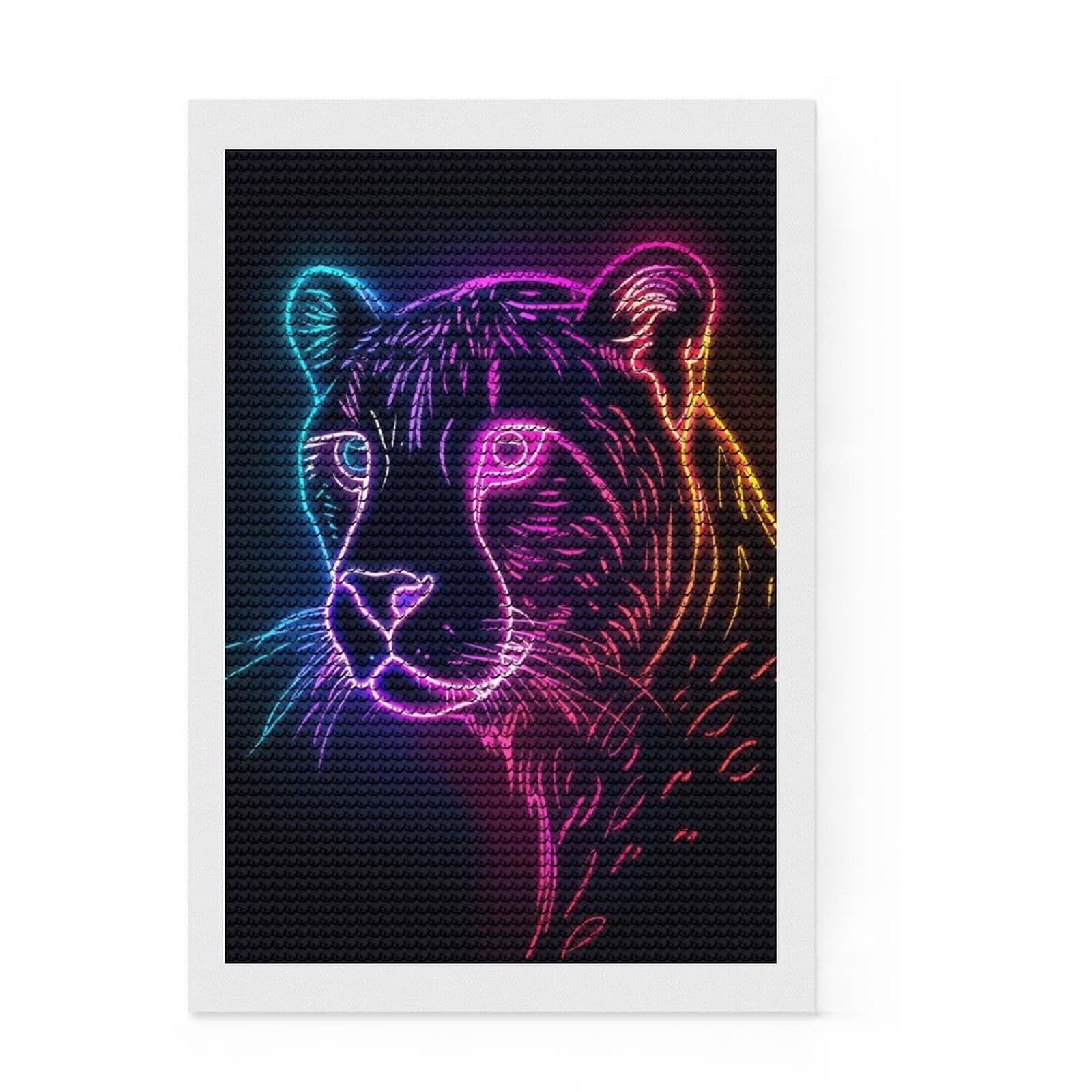 Junmoney Jaguar Animal Neon 5D Diamond Painting Kit 8"x12", for Teens, Living Room Decor, Full Kit Included, Artistic Hobby, Leisure Activity